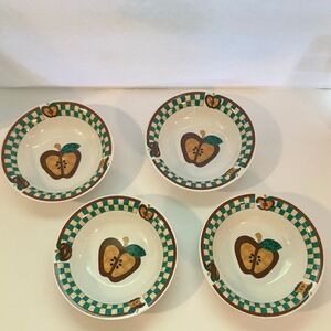 Tabletops Unlimited 1990's A is For Apple Soup Salad Bowls 8" Set of 4 Farmhouse